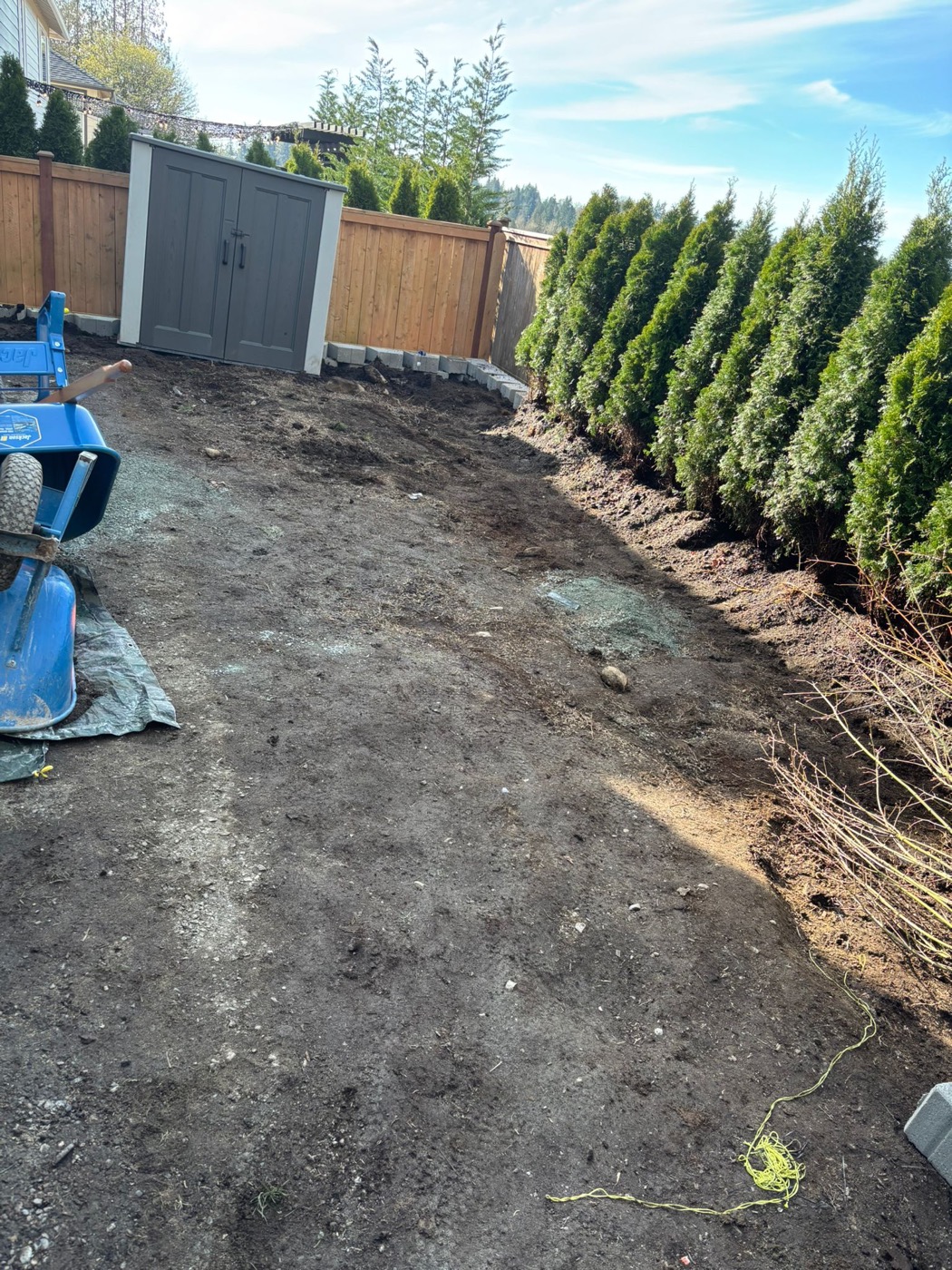 Side yard base preparation before paver installation